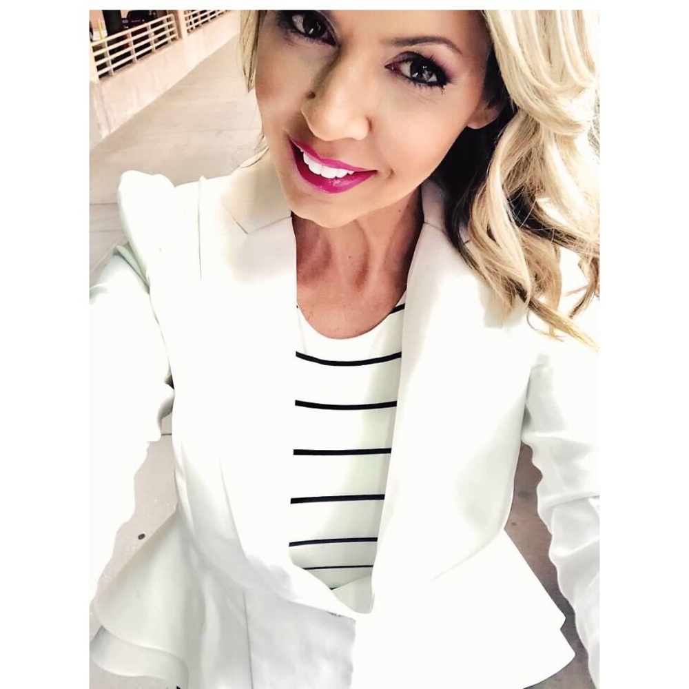 White w Black Stripes Racer Back Double Layer Tank